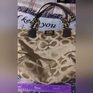 Coach tan and pink hamd bag purse shoulder